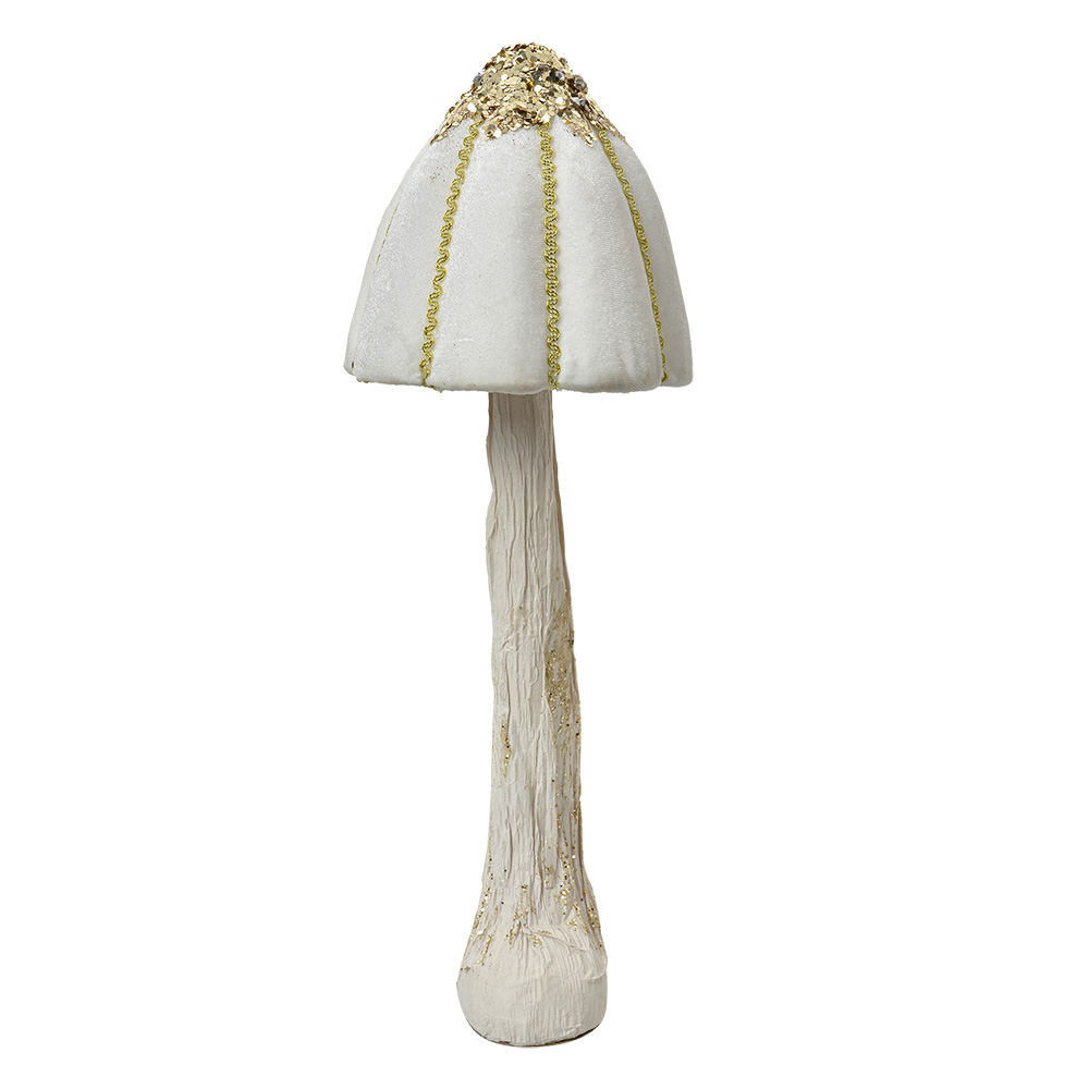 Clayre & Eef | Decoratie Paddenstoel Wit Goudkleurig ø 15x40 cm | 66170W