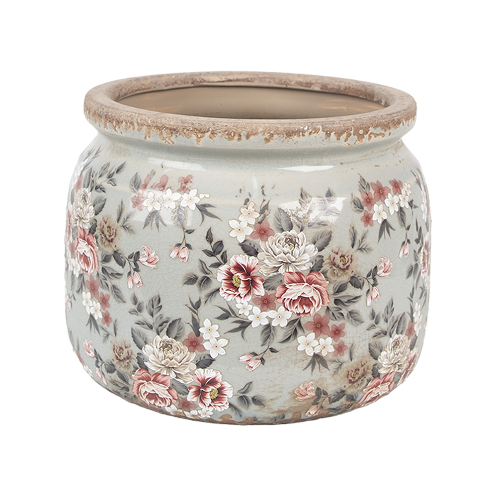Clayre & Eef | Bloempot Binnen Grijs Roze ø 20x15 cm | 6CE1964L