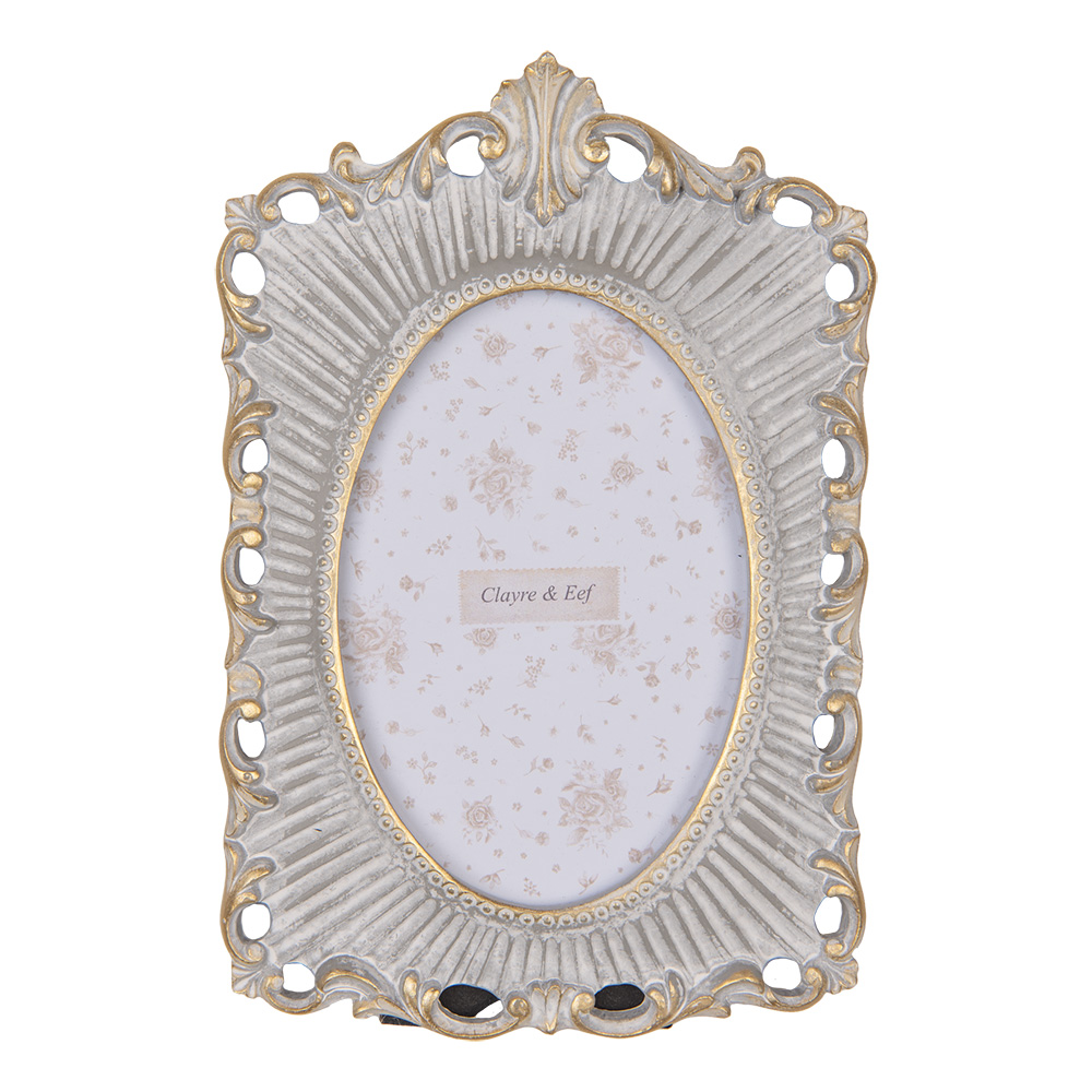 Clayre & Eef | Fotolijst Grijs Goudkleurig 15x2x23 cm / 10x15 cm | 2F1221