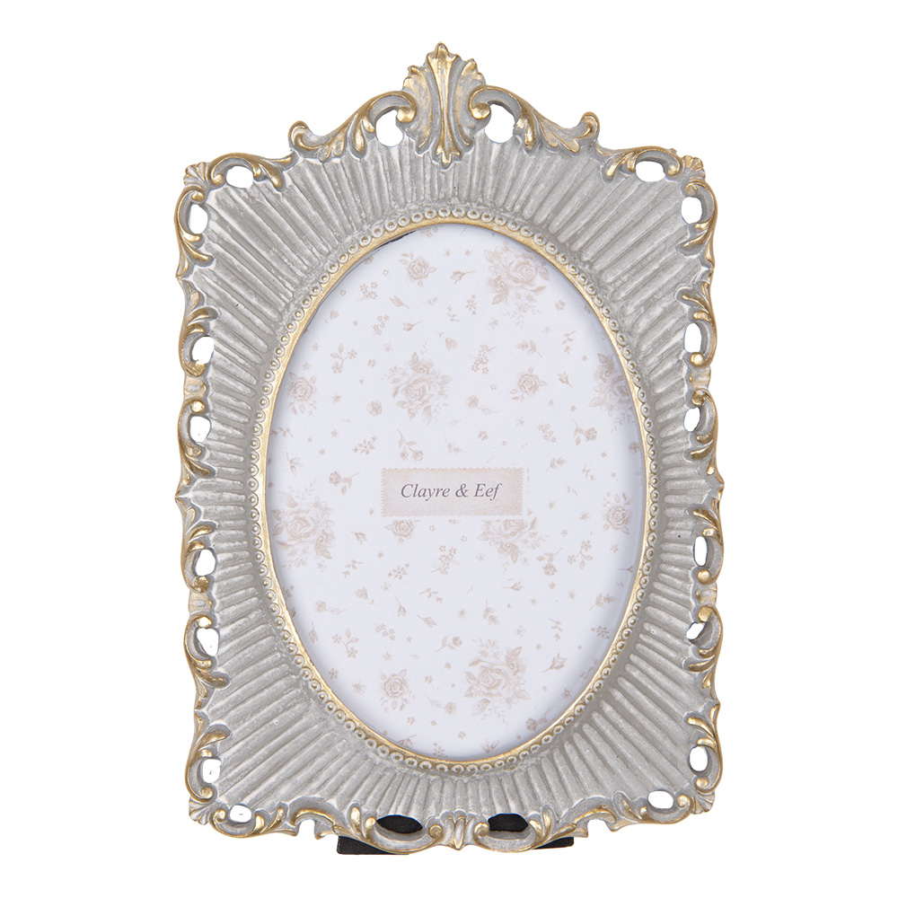 Clayre & Eef | Fotolijst Grijs Goudkleurig 18x2x26 cm / 13x18 cm | 2F1222