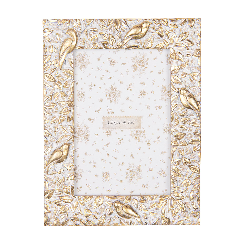 Clayre & Eef | Fotolijst Goudkleurig Wit 15x2x20 cm / 10x15 cm | 2F1255