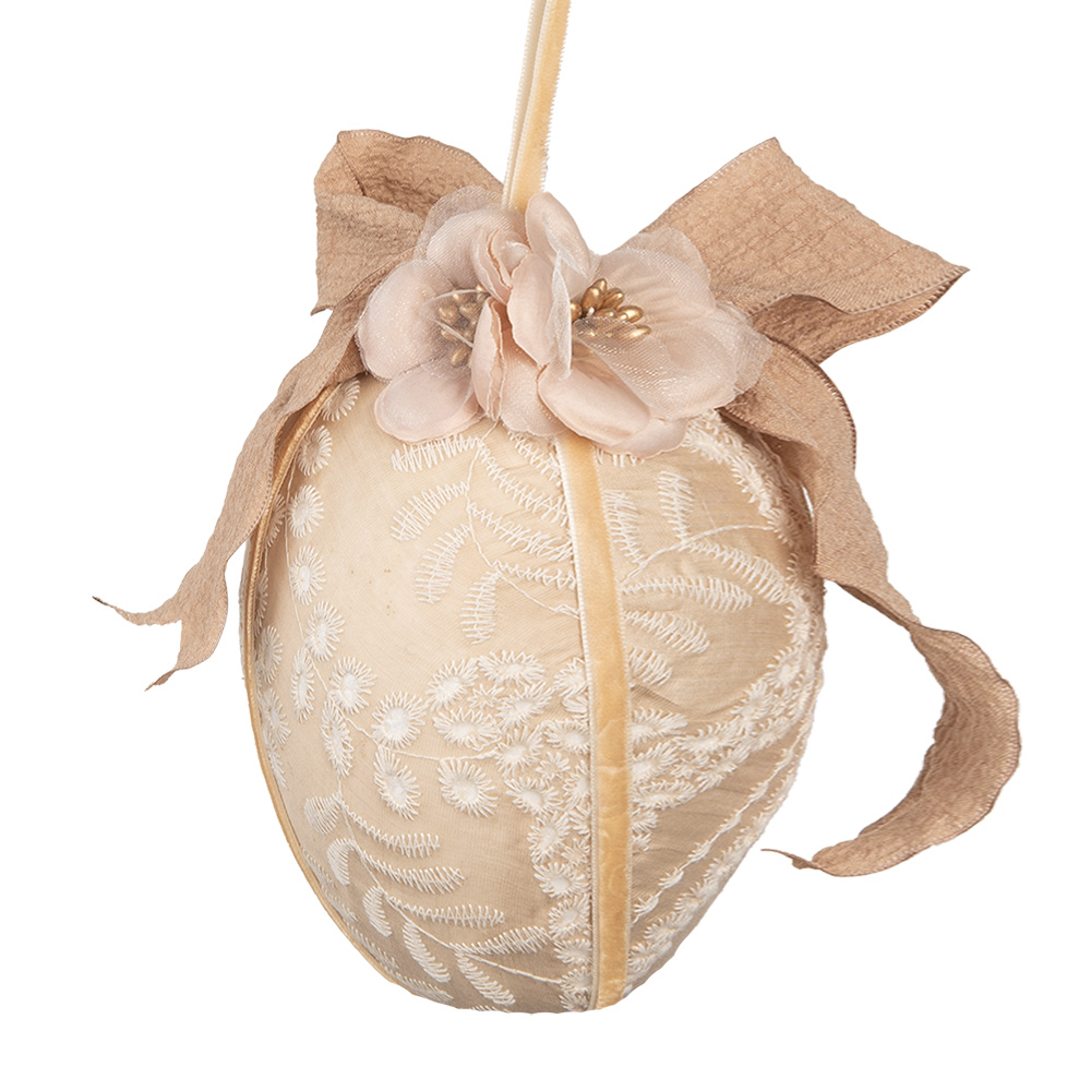 Clayre & Eef | Decoratie Hanger Ei Beige Wit ø 11x17 cm | 65952
