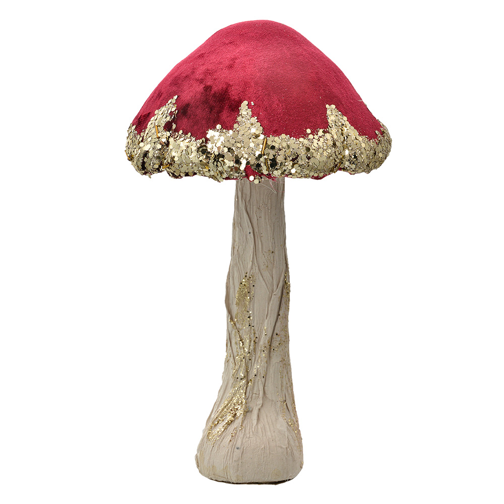 Clayre & Eef | Decoratie Paddenstoel Rood Goudkleurig ø 17x29 cm | 66171