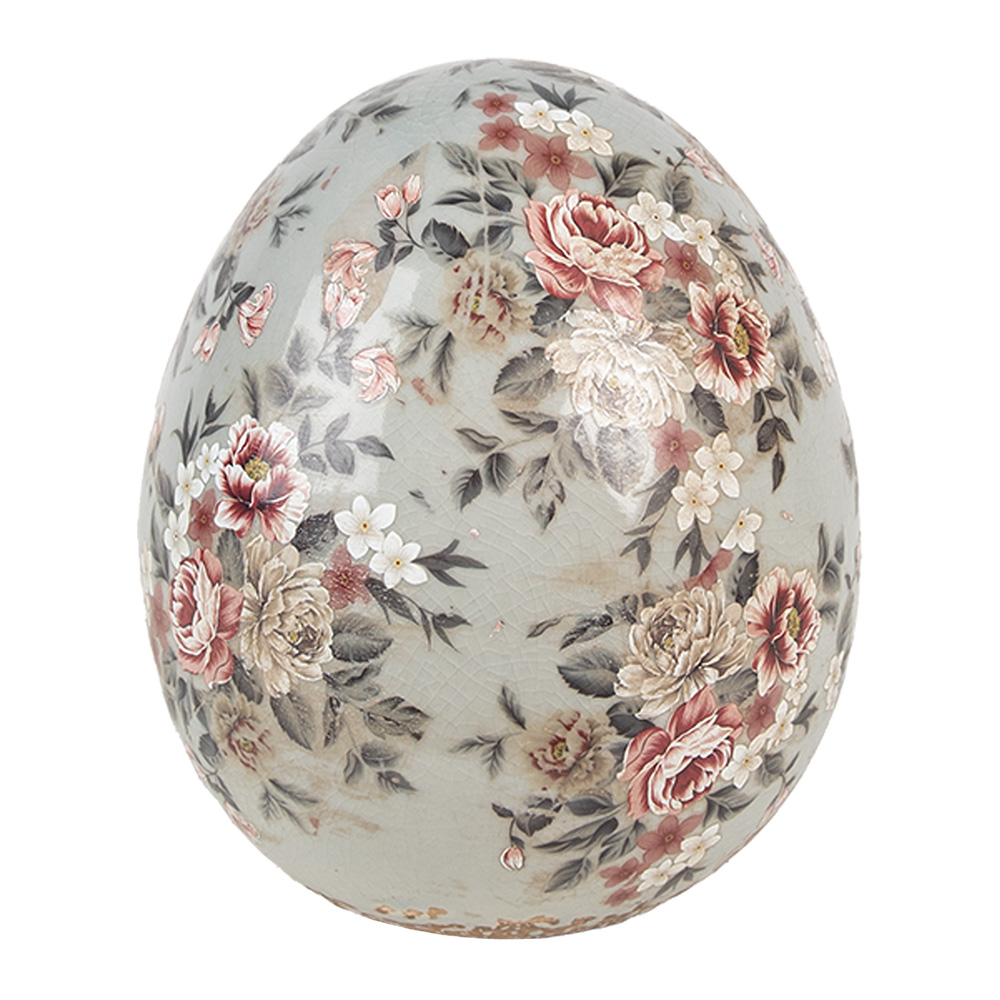 Clayre & Eef | Decoratie Beeld Ei Grijs Roze ø 14x16 cm | 6CE1972L