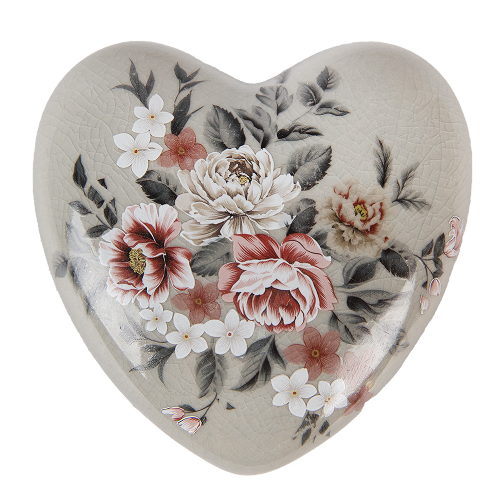 Clayre & Eef | Decoratie Hart Grijs Roze 11x11x4 cm | 6CE1973