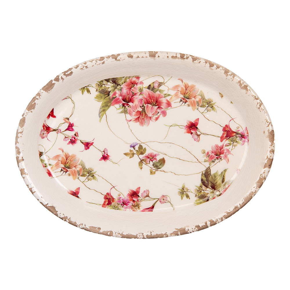 Clayre & Eef | Decoratie Bord Beige Roze 25x18x3 cm | 6CE2028