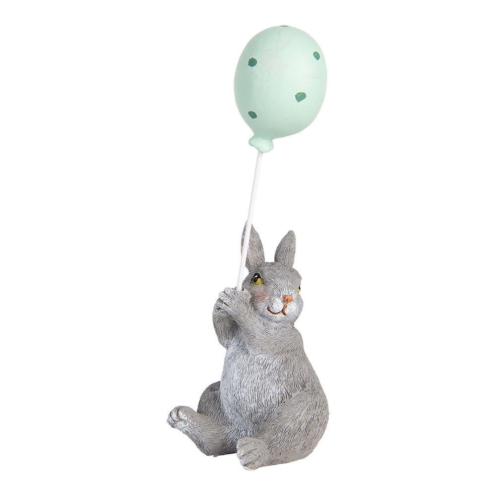 Clayre & Eef | Decoratie Beeld Konijn met Ballon Grijs Blauw 7x6x18 cm | 6PR5475