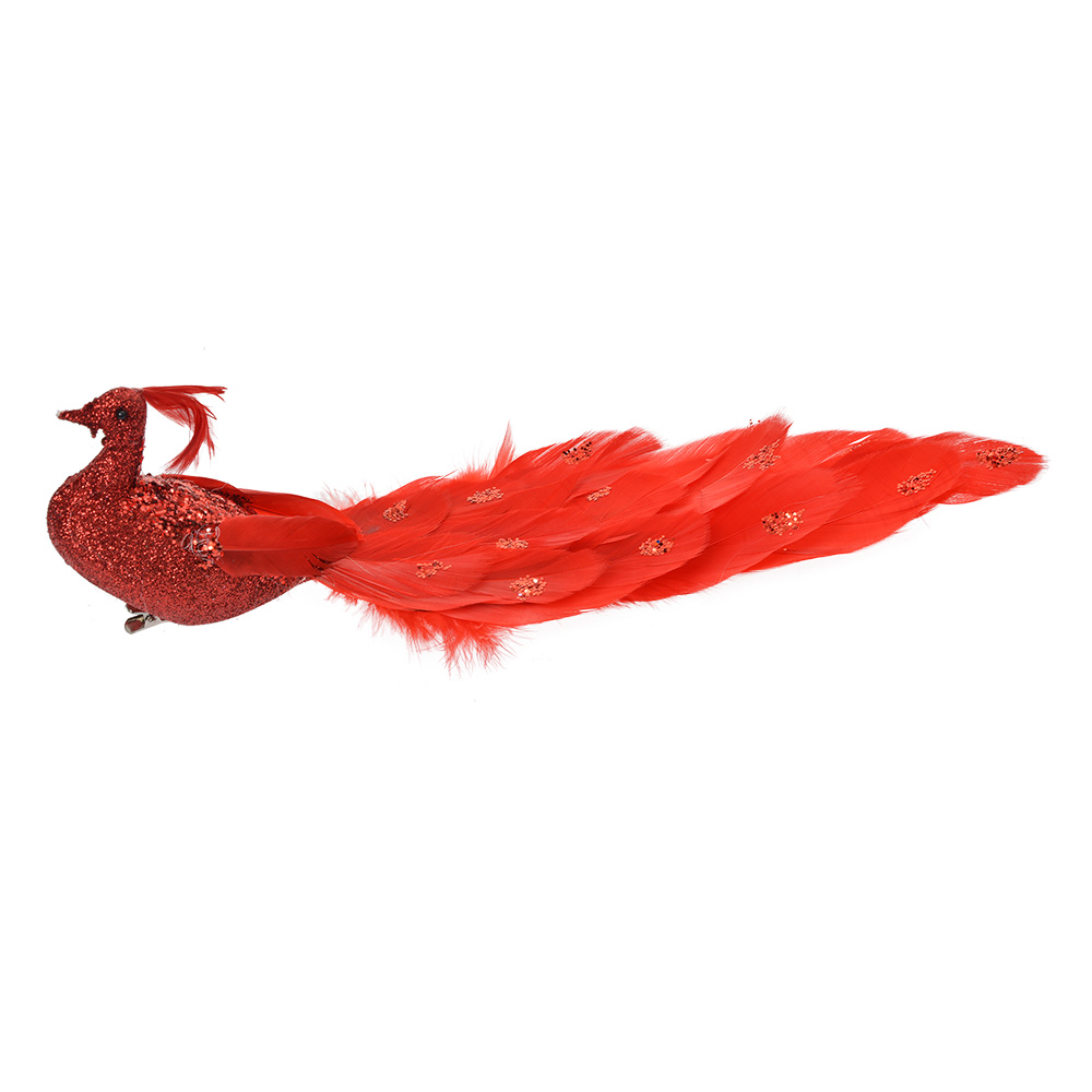 Clayre & Eef | Kerstdecoratie Vogel Rood 30x9x9 cm | 66136