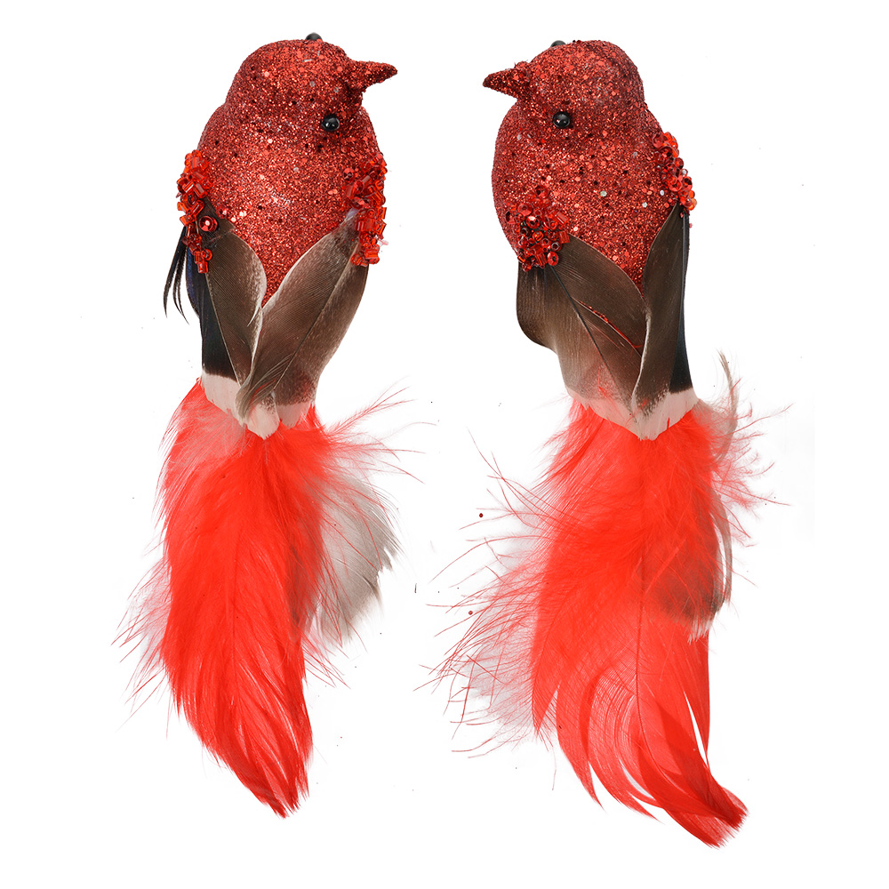 Clayre & Eef | Decoratie Vogel (Set van 2) Rood Bruin 16x5x5 cm | 66138