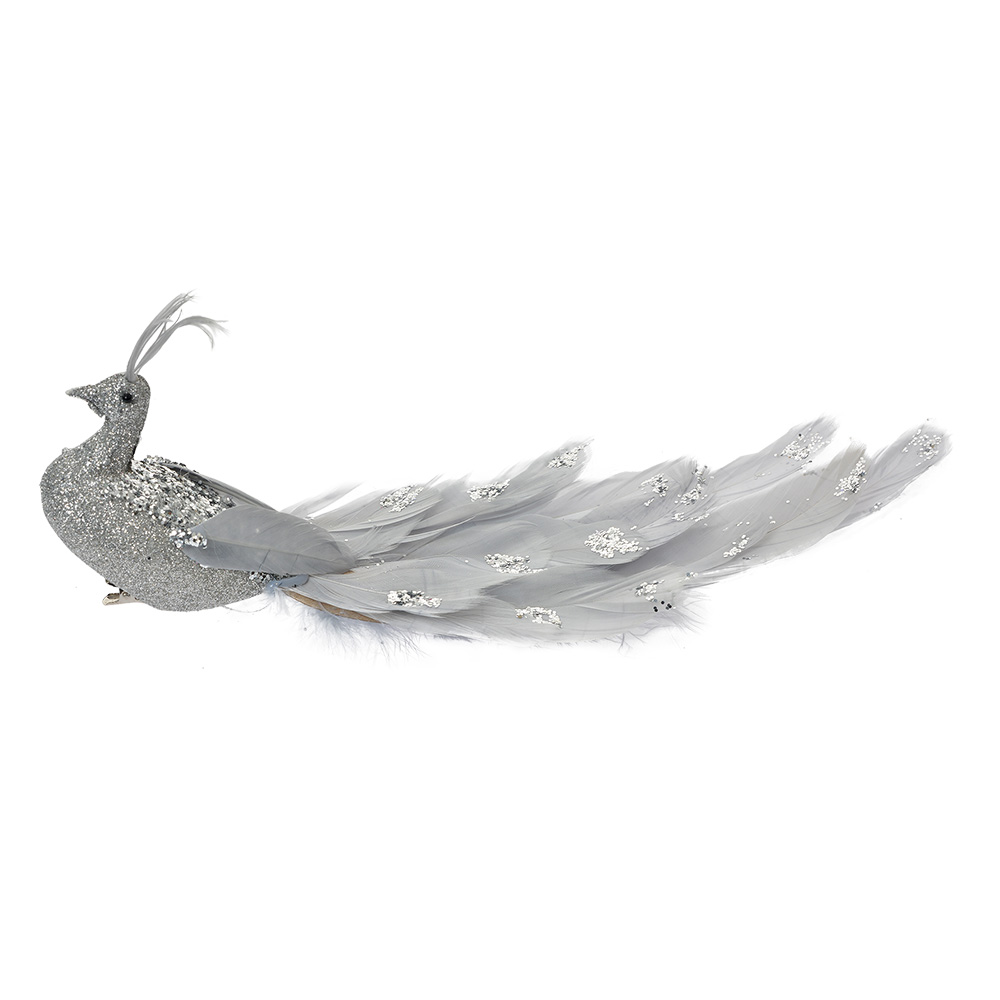 Clayre & Eef | Decoratie Vogel Zilverkleurig Grijs 30x9x9 cm | 66143