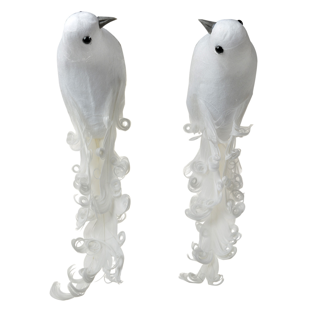 Clayre & Eef | Decoratie Vogel (Set van 2) Wit 19x9x10 cm | 66144