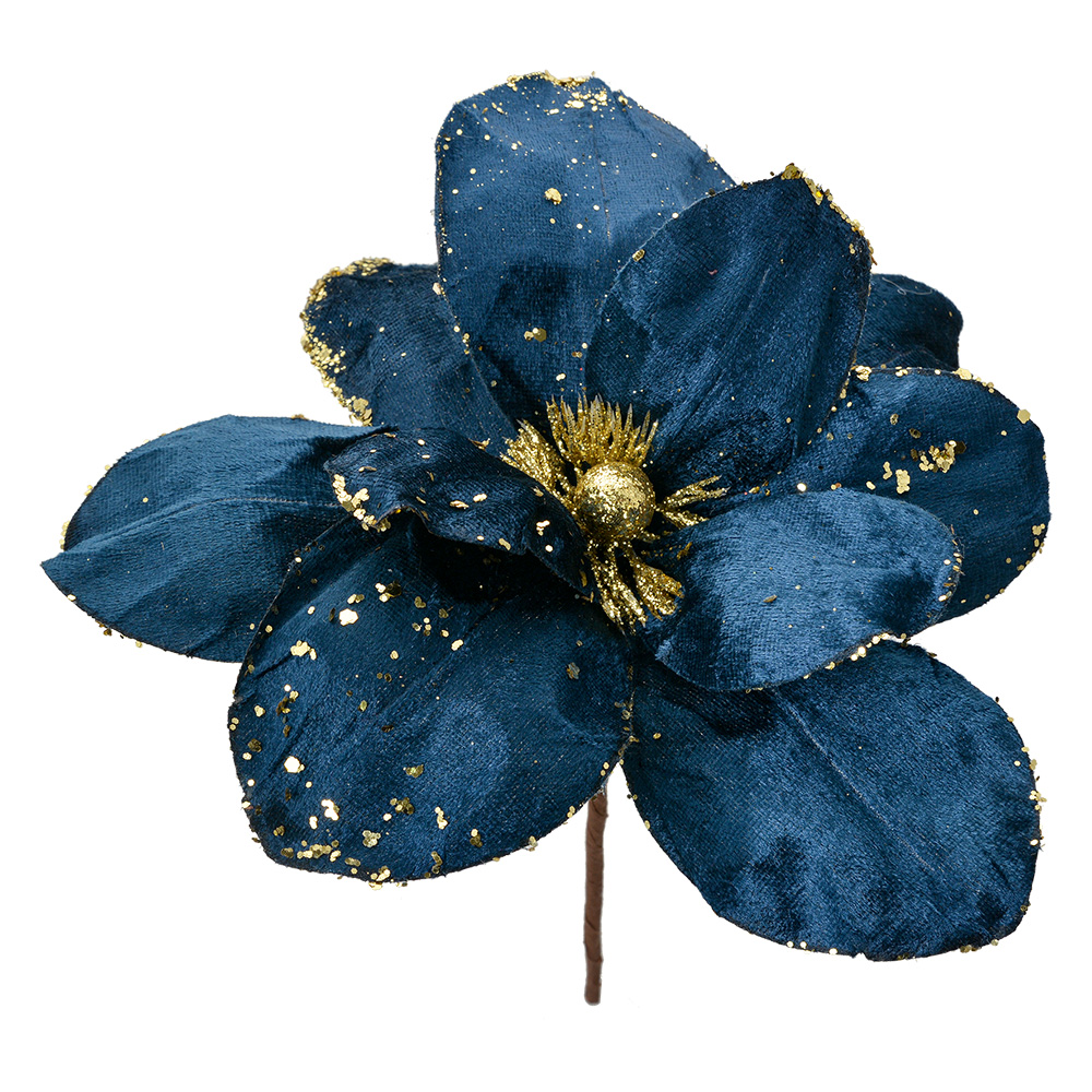 Clayre & Eef | Kerstdecoratie Bloem Blauw Goudkleurig ø 25x25 cm | 66158