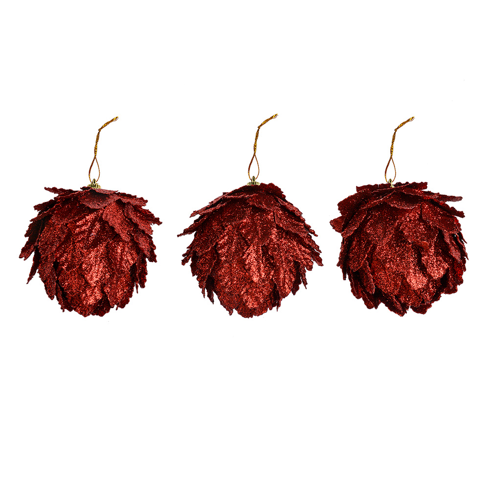 Clayre & Eef | Kerstdecoratie Bloem (set 3) Rood ø 8x8 cm | 66172R