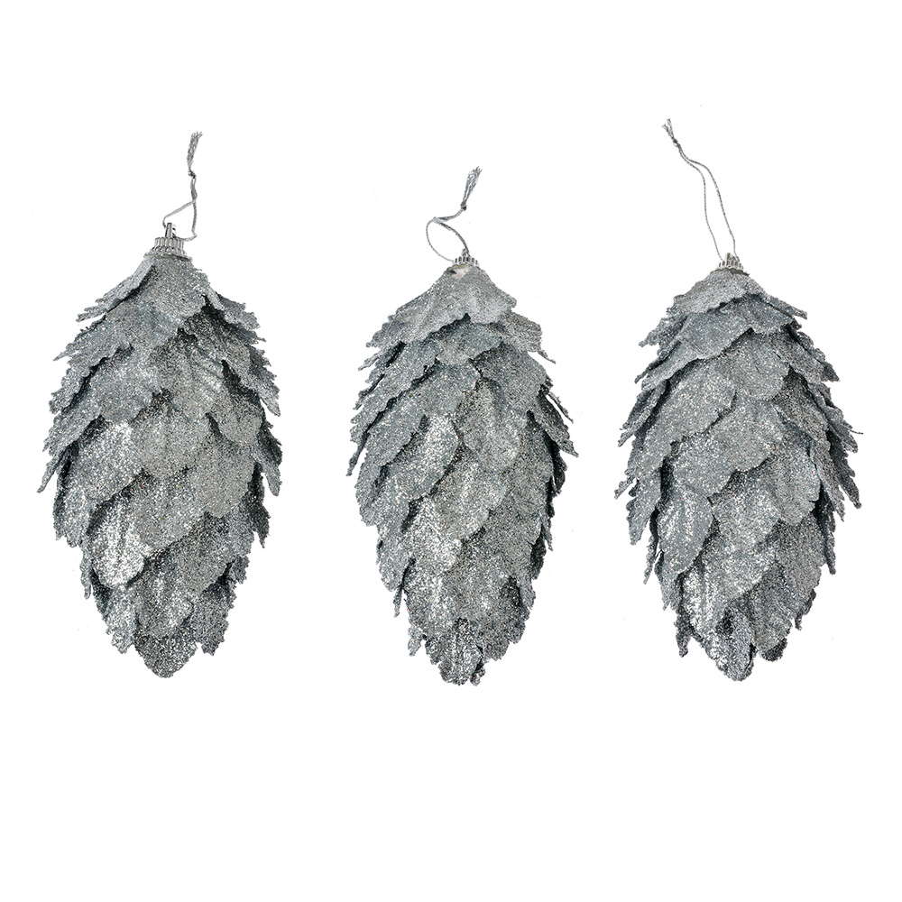 Clayre & Eef | Kerstdecoratie Bloem (set 3) Zilverkleurig ø 7x13 cm | 66173ZI