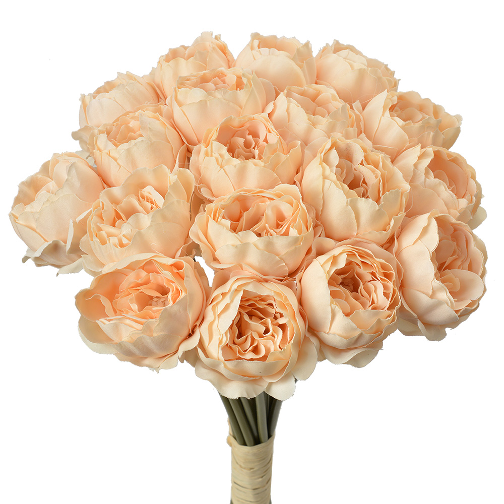 Clayre & Eef | Kunstbloem bos van 18 rozen Beige Groen 20x16x30 cm | 6PL0393W