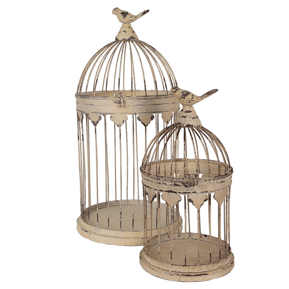 Clayre & Eef | Vogelkooi Decoratie Set van 2 Bruin Beige ø 32x60 / ø 23x40 cm | 5Y1283