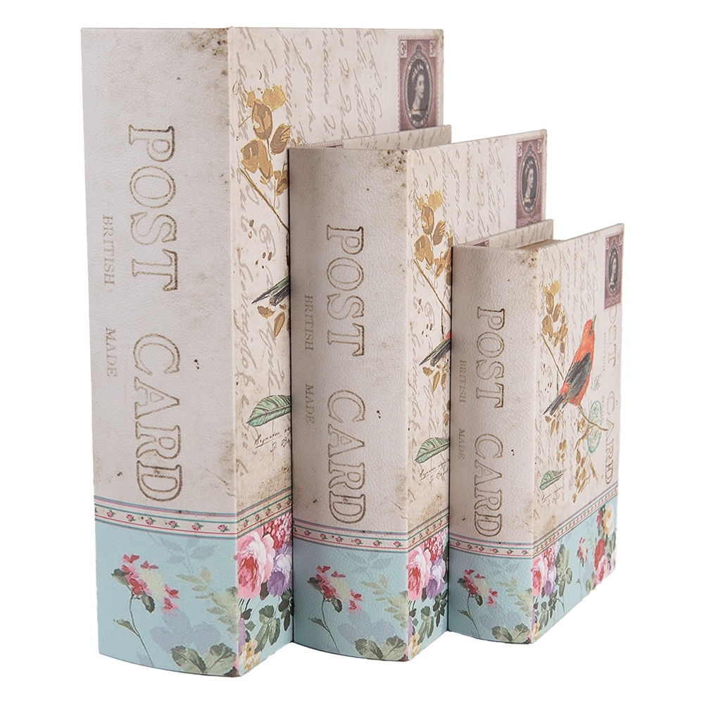 Clayre & Eef | Opbergdoos Beige Blauw (3) 27x22x7 / 22x17x6 / 17x12x4 cm | 66257