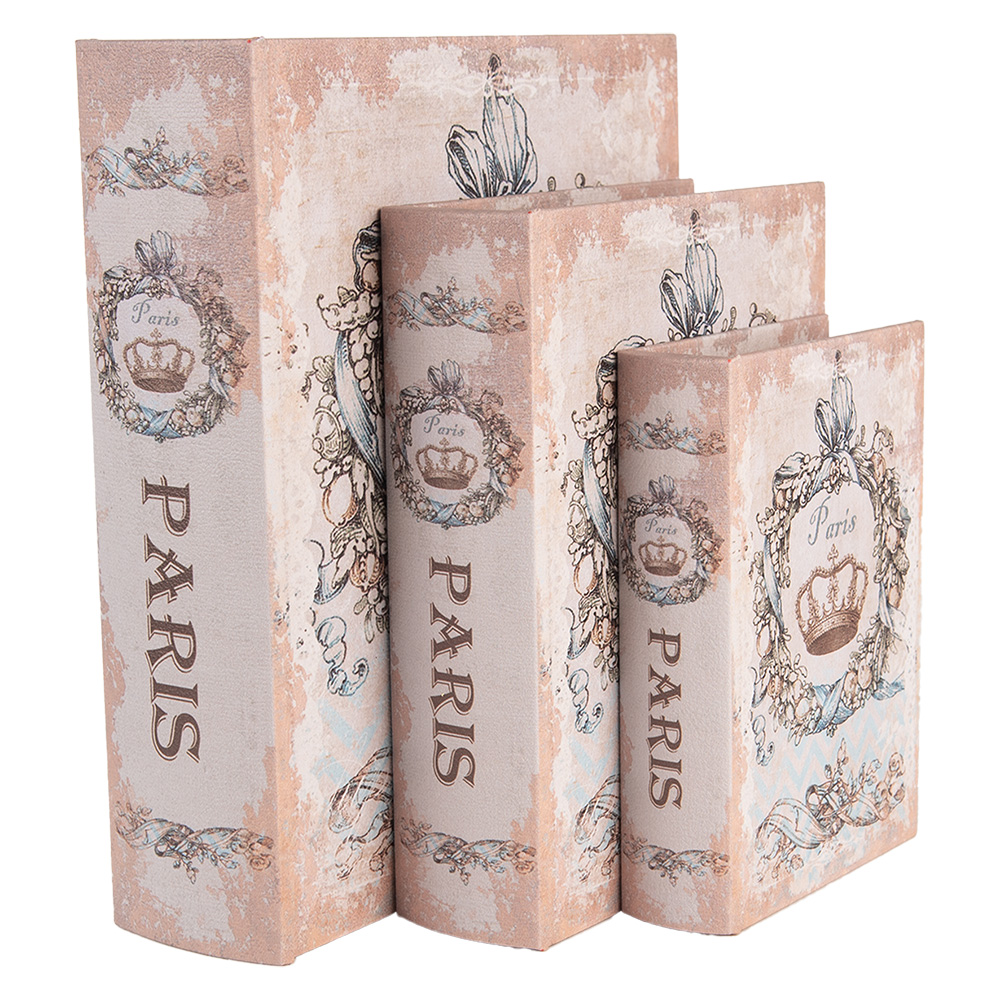 Clayre & Eef | Opbergdoos Beige Blauw (3) 27x22x7 / 22x17x6 / 17x12x4 cm | 66262