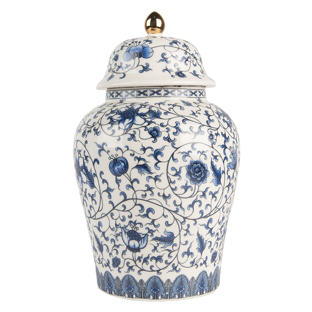 Clayre & Eef | Decoratie pot met deksel Wit Blauw ø 12x21 cm | 6CE2136