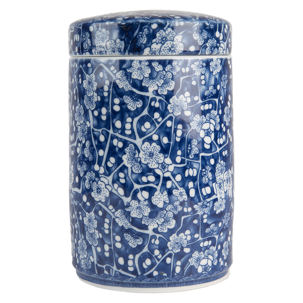 Clayre & Eef | Decoratie pot met deksel Blauw Wit ø 9x14 cm | 6CE2139