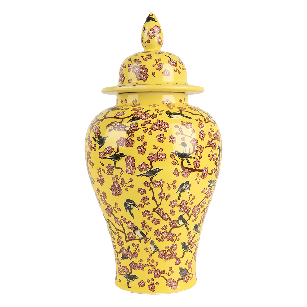 Clayre & Eef | Decoratie pot met deksel Geel Roze ø 11x22 cm | 6CE2140