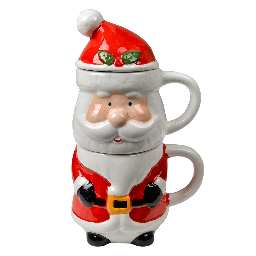 Clayre & Eef | Mok met deksel Wit Rood 13x9x22 cm / 300 ml / 375 ml | 6CEMU0194