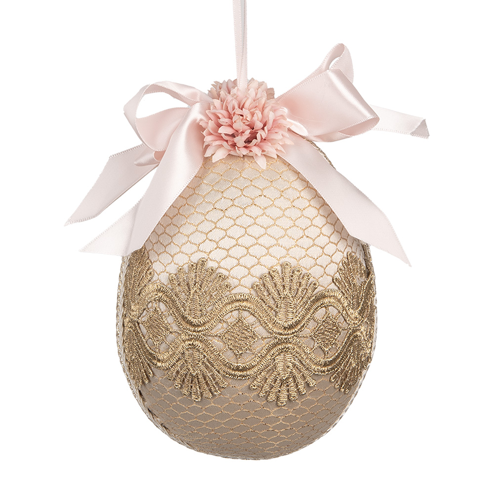 Clayre & Eef | Decoratie Hanger Ei Beige Roze ø 11x14 cm | 65918