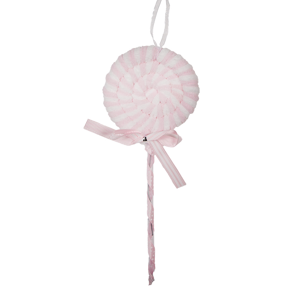 Clayre & Eef | Kerstdecoratie Hanger Lolly Roze Wit 9x2x25 cm | 66114P