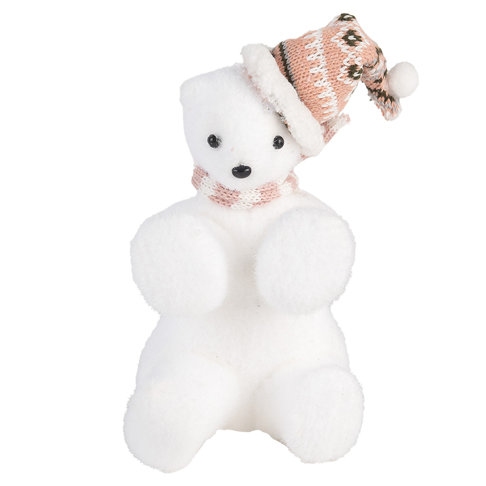 Clayre & Eef | Decoratie Ijsbeer Wit Roze 11x11x18 cm | 66120