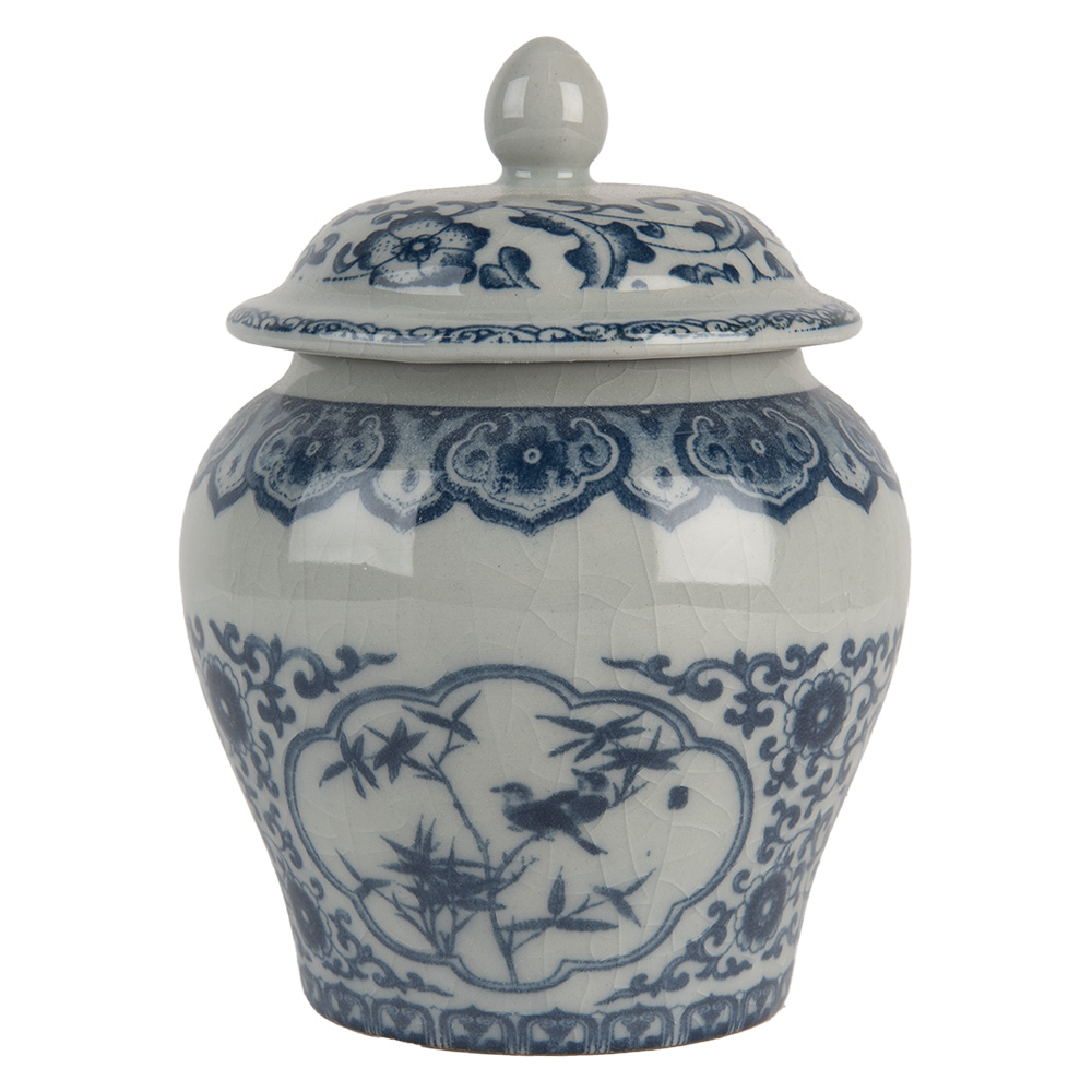 Clayre & Eef | Decoratie pot met deksel Grijs Blauw ø 9x13 cm | 6CE2143