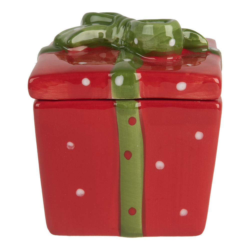 Clayre & Eef | Voorraadpotje met deksel Rood Groen 9x9x11 cm | 6CE2149