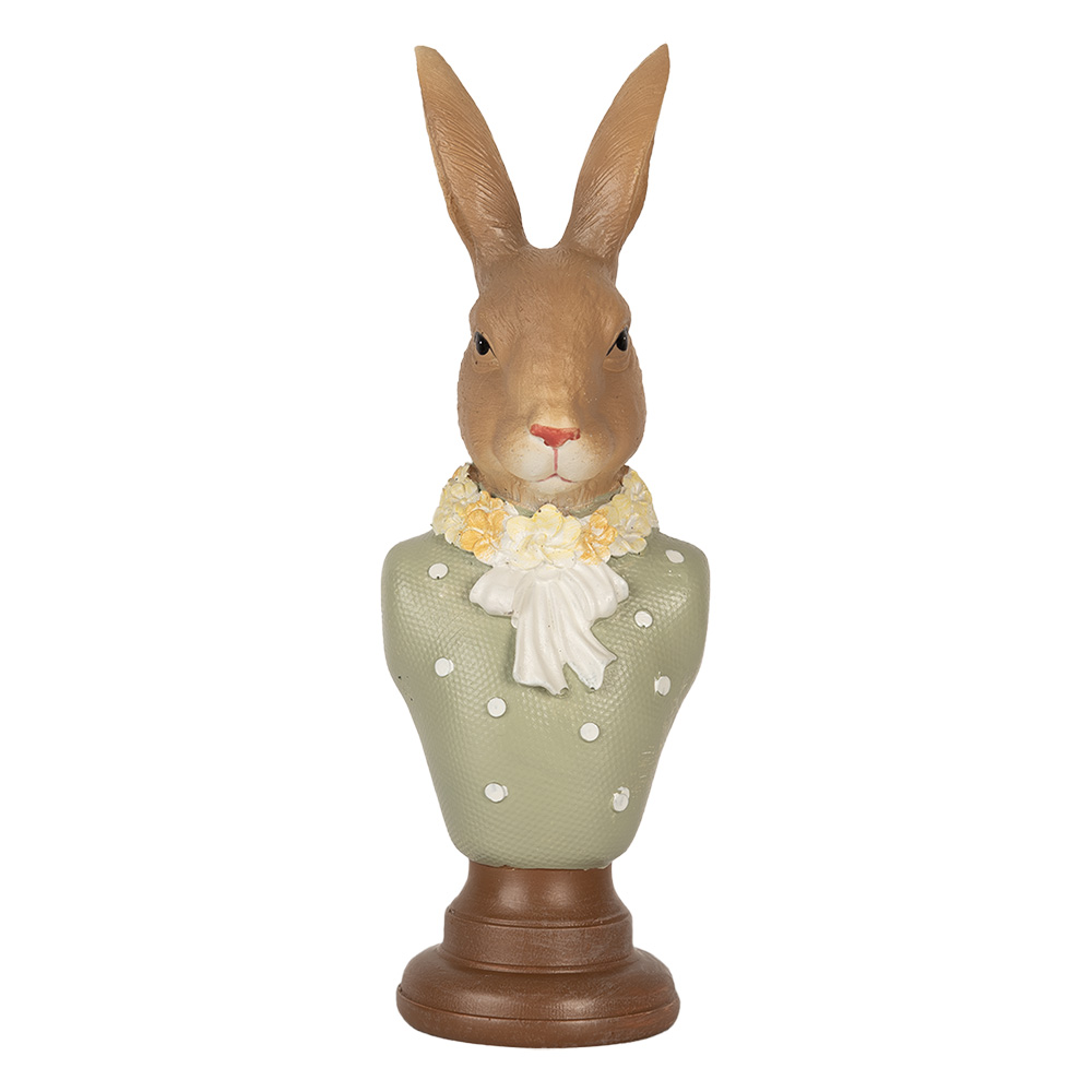 Clayre & Eef | Decoratie Beeld Konijn Bruin Groen 6x5x18 cm | 6PR5364