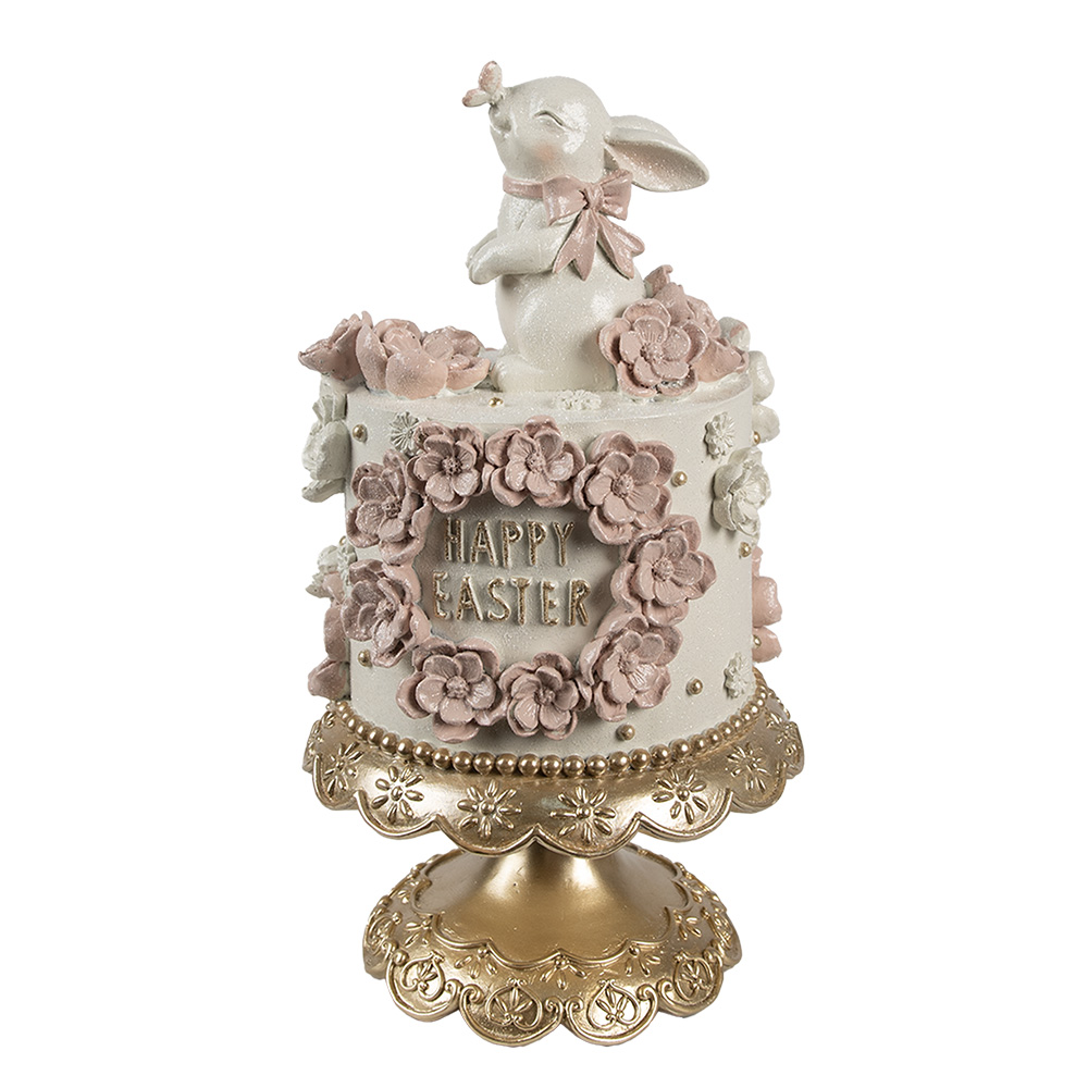 Clayre & Eef | Decoratie taart Wit Roze Goudkleurig ø 18x32 cm | 6PR5229