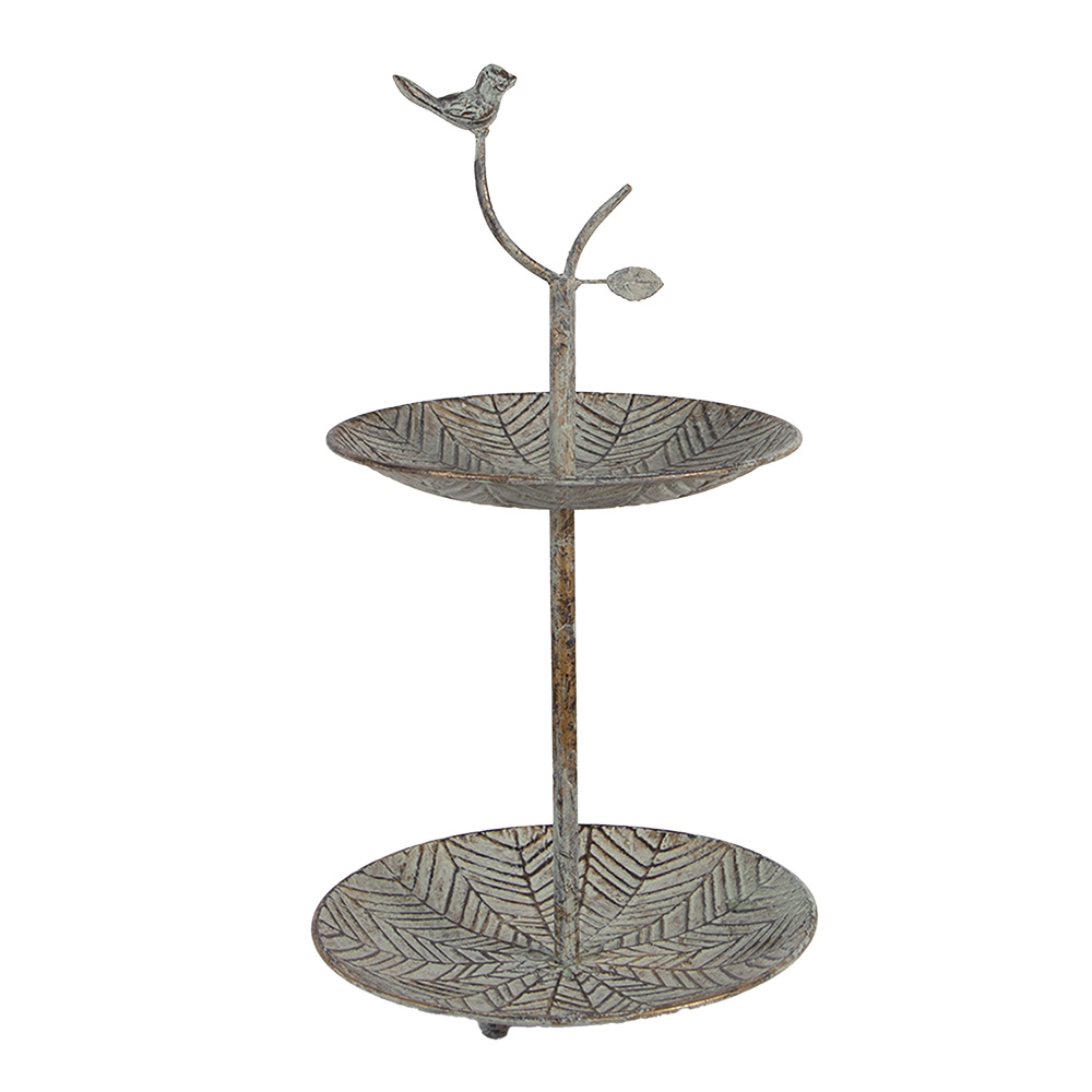 Clayre & Eef | Etagère 2 laags Groen Bruin ø 26x48 cm | 6Y5658
