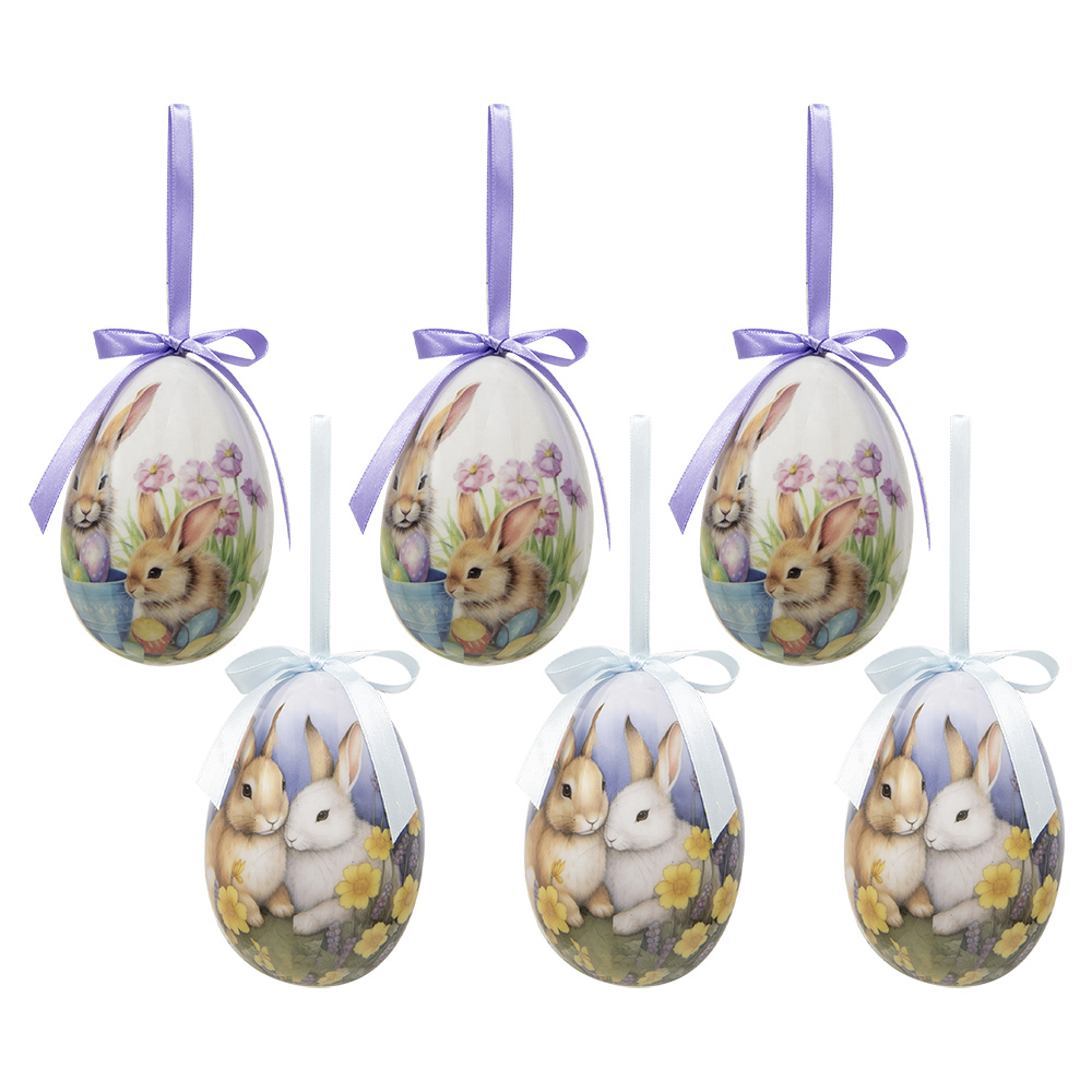 Clayre & Eef | Decoratie Hanger Ei (set 6) Meerkleurig ø 7x10 cm | 65911