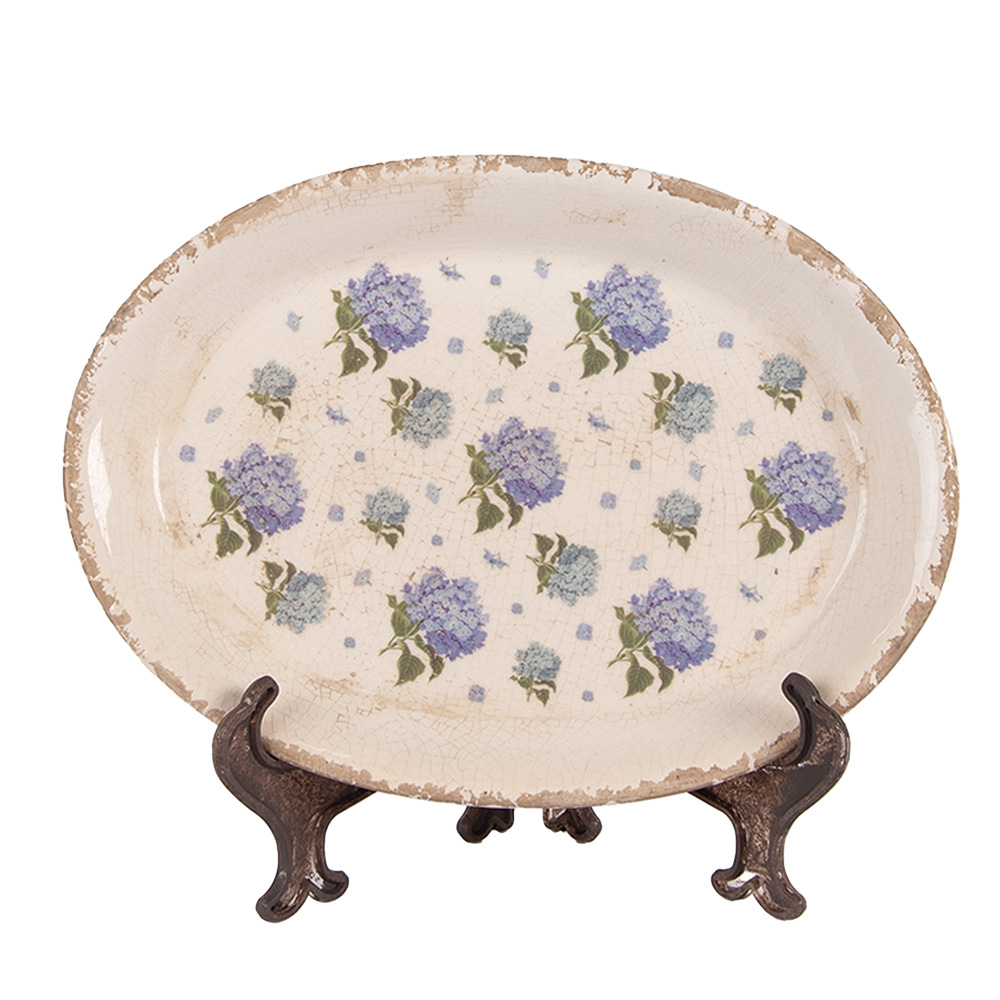 Clayre & Eef | Decoratie Bord Beige Blauw 25x18x2 cm | 6CE2024