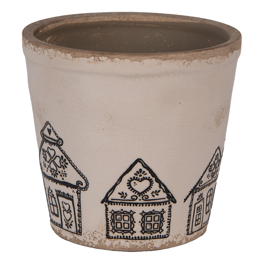 Clayre & Eef | Bloempot Binnen Beige Zwart ø 15x14 cm | 6CE2123M