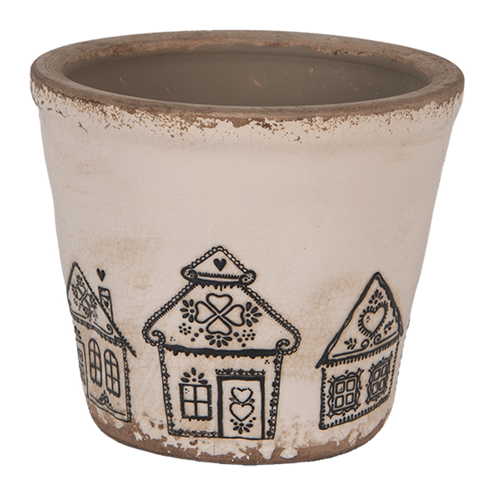 Clayre & Eef | Bloempot Binnen Beige Zwart ø 12x11 cm | 6CE2123S