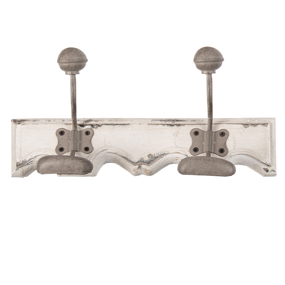 Clayre & Eef | Wandkapstok 2 haken Wit Grijs 23x6x10 cm | 6H2400