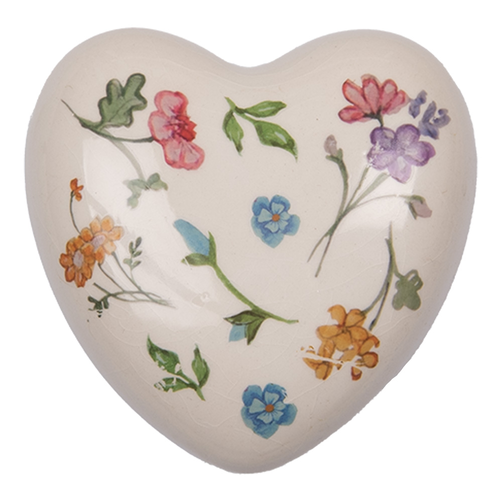Clayre & Eef | Decoratie Hart Beige Roze 11x11x4 cm | 6CECFL0003