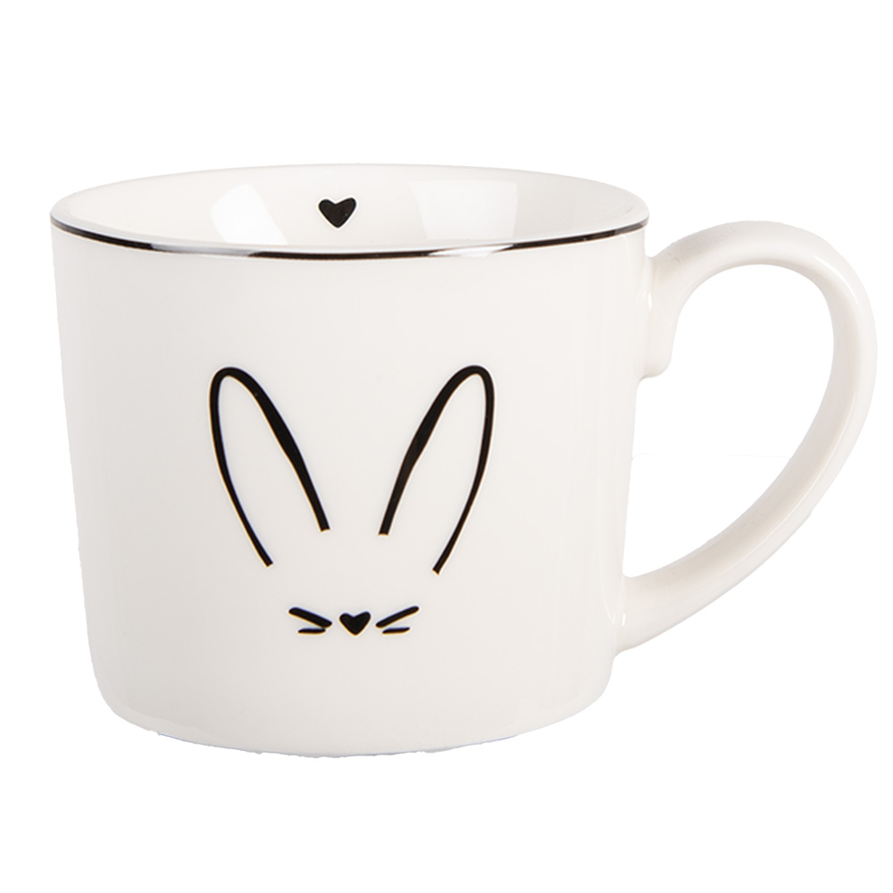 Clayre & Eef | Mok Wit Zwart 12x8x7 cm / 275 ml | 6CEMU0184