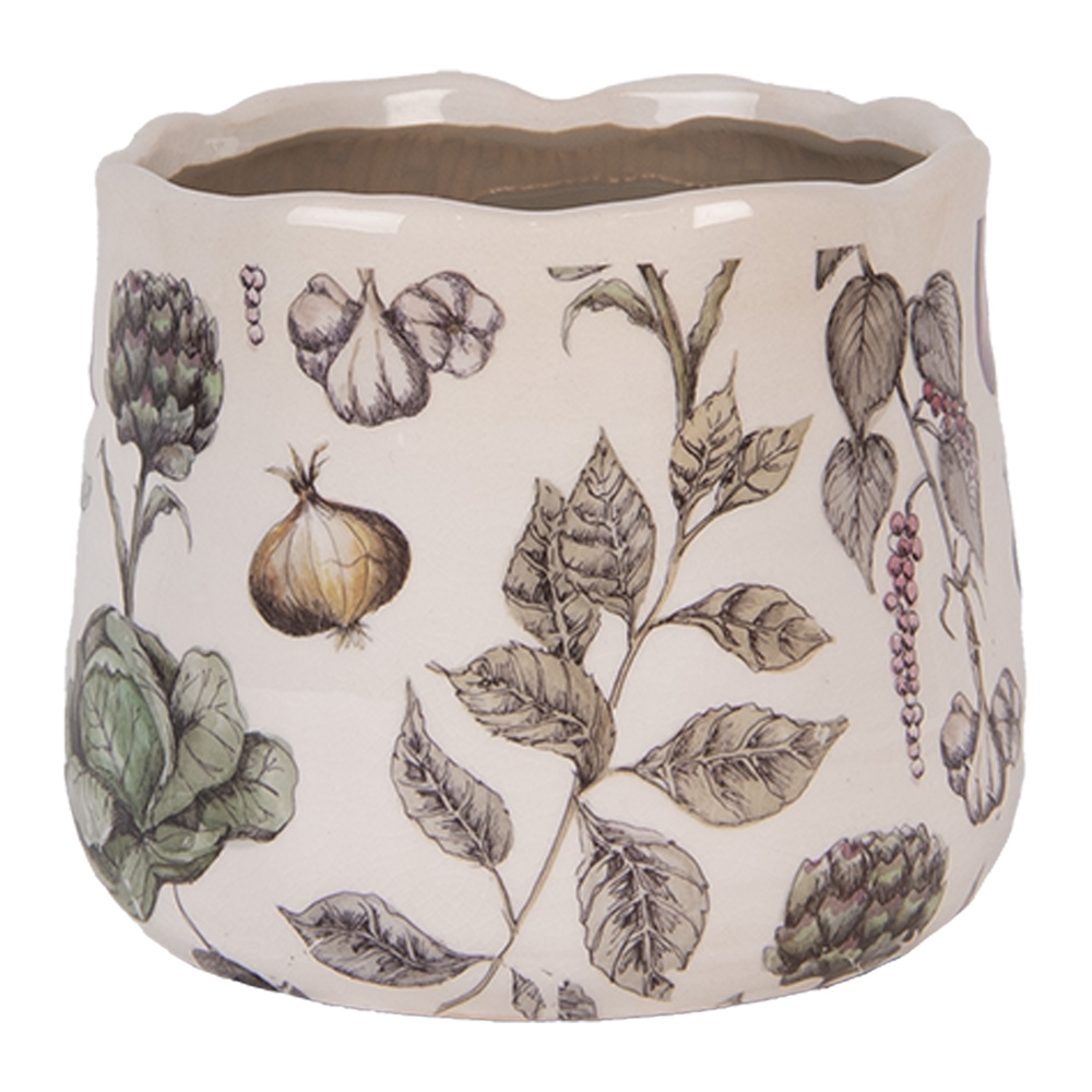 Clayre & Eef | Bloempot Binnen Beige Groen ø 14x12 cm | 6CETKG0001S
