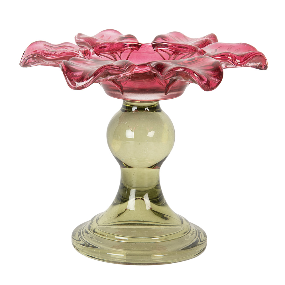 Clayre & Eef | Glazen Theelichthouder Roze Groen ø 14x11 cm | 6GL5338P