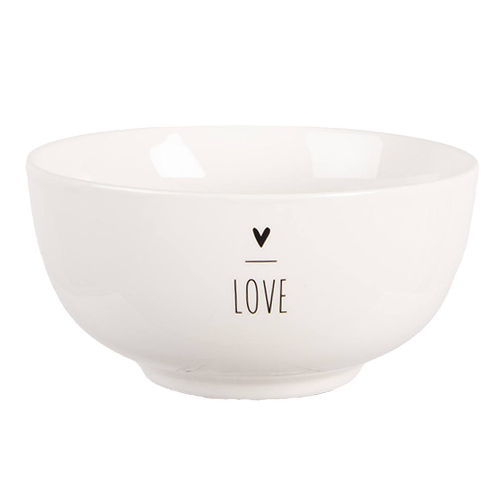 Clayre & Eef | Soepkom Wit Zwart ø 14x7 cm / 500 ml | BHSBO0001
