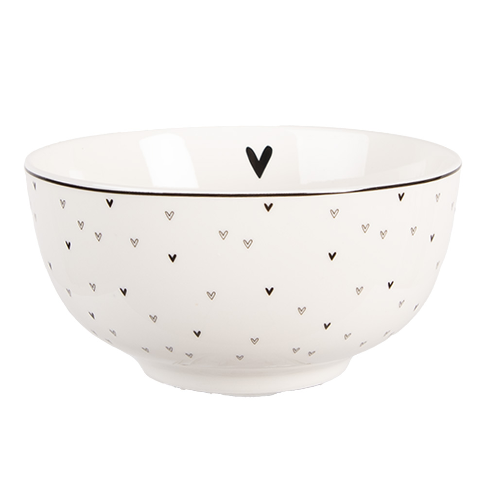Clayre & Eef | Soepkom Wit Zwart ø 14x7 cm / 500 ml | BHSBO0002