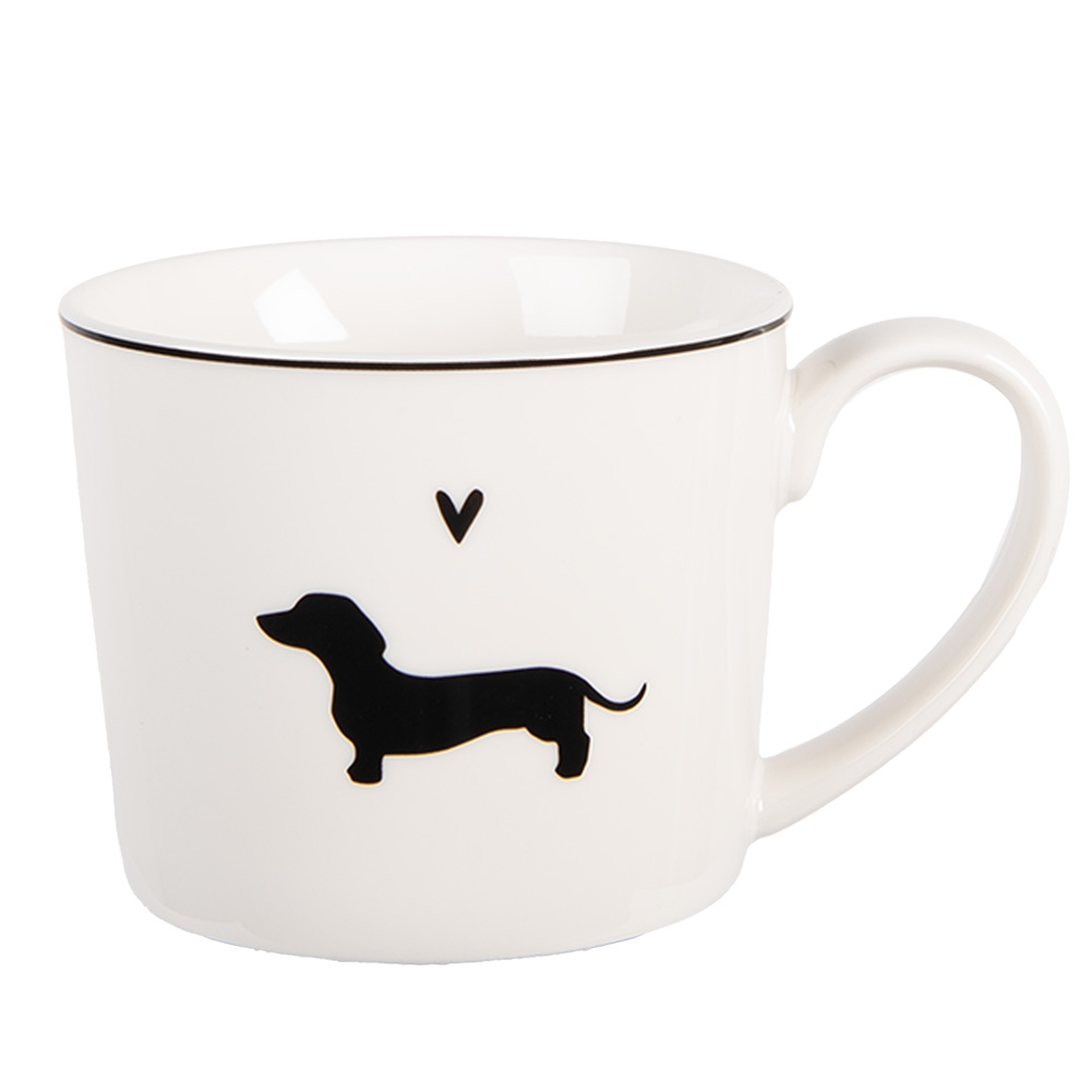 Clayre & Eef | Mok Wit Zwart 12x8x7 cm / 275 ml | PWSMU0002