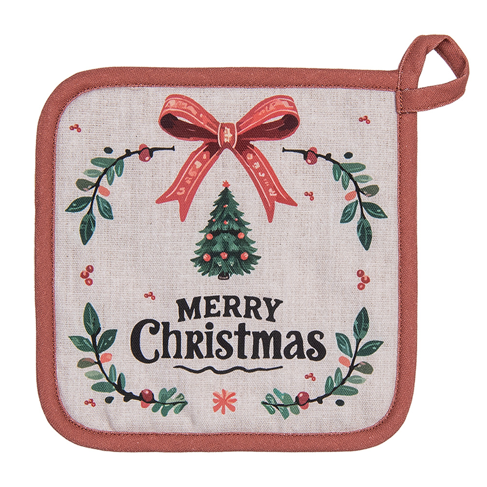 Clayre & Eef | Pannenlap Beige Groen Rood 20x20 cm | TCH45