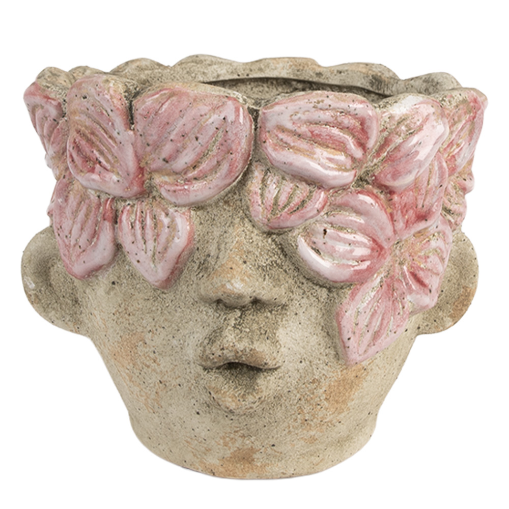 Clayre & Eef | Bloempot Binnen Beige Roze ø 18x15 cm | 6TE0583