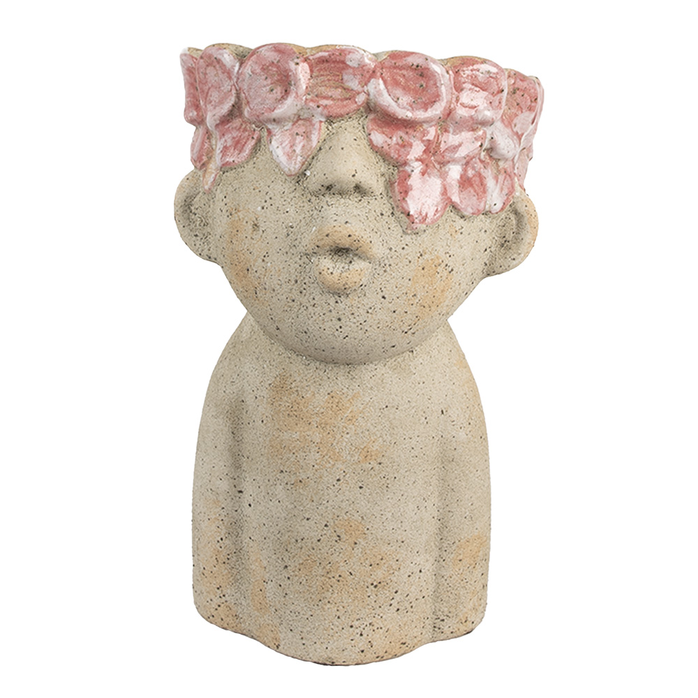 Clayre & Eef | Bloempot Binnen Beige Rood 16x15x25 cm | 6TE0584M