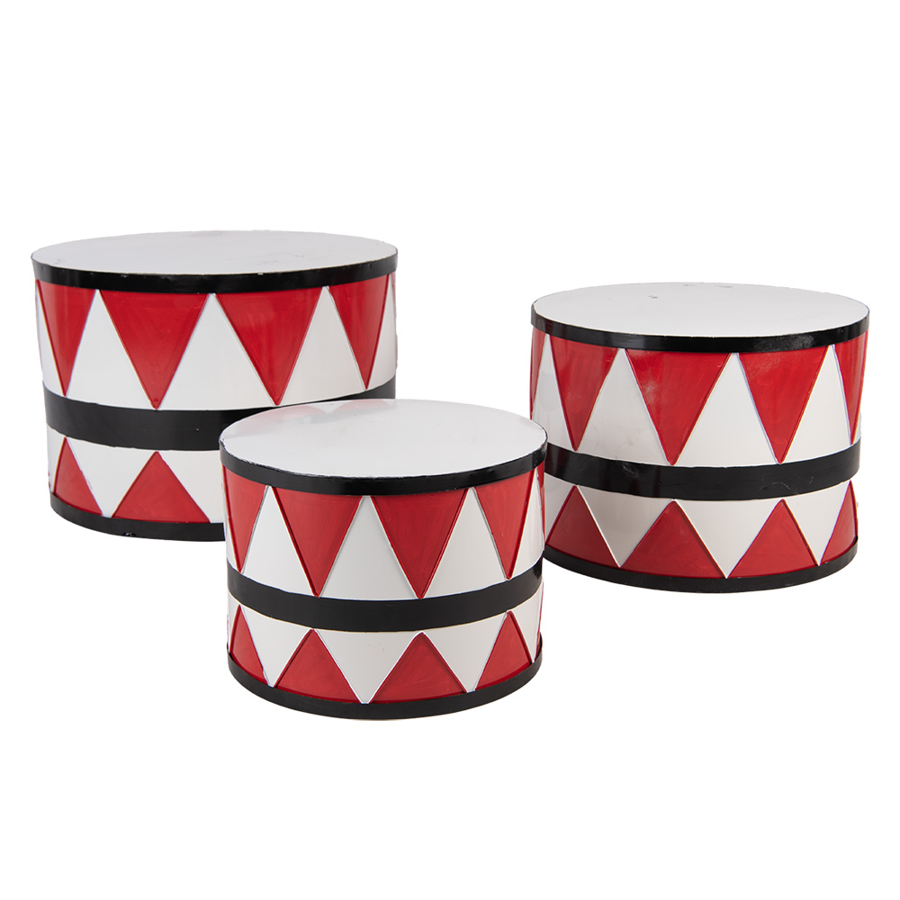 Clayre & Eef | Decoratie Trommel Wit Rood  (set 3) ø 47x32 / ø39x28 / ø 31x22 cm | 6Y5732